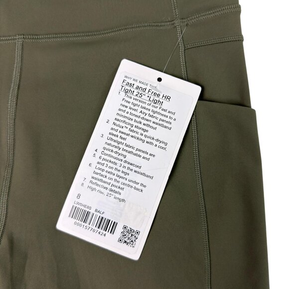 Lululemon Fast and Free HR Tight 25” Light Green Women’s 8 NWT Running Leggings - Picture 8 of 15